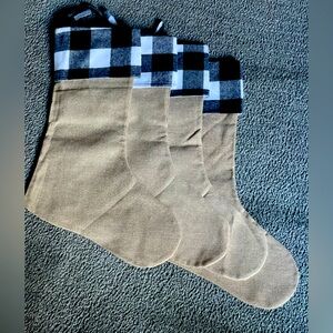 NWOT-4 PACK STOCKINGS! Burlap, Cotton, Plaid! 18” toe to top.
